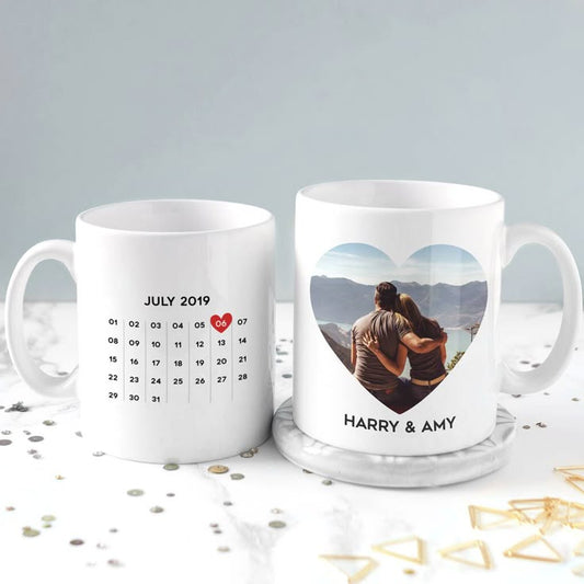 Personalized Photo Calendar Mug – Custom Couple Design